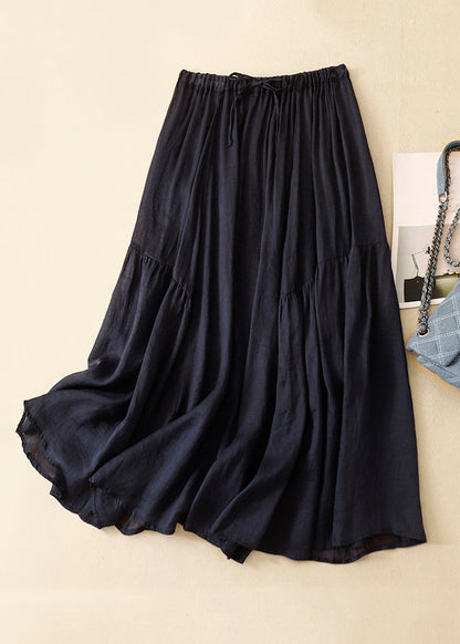 Loose Green Wrinkled Elastic Waist Linen Skirts Summer
