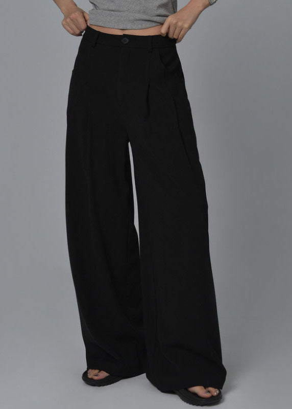 Black High Waist Pockets Wide Leg Pants Summer