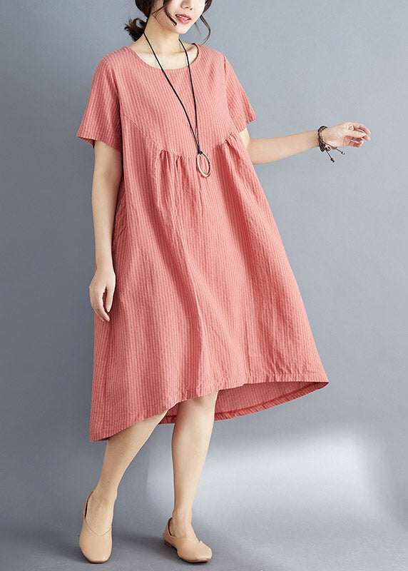 Natural Orange O-neck Cozy Long Dress Summer