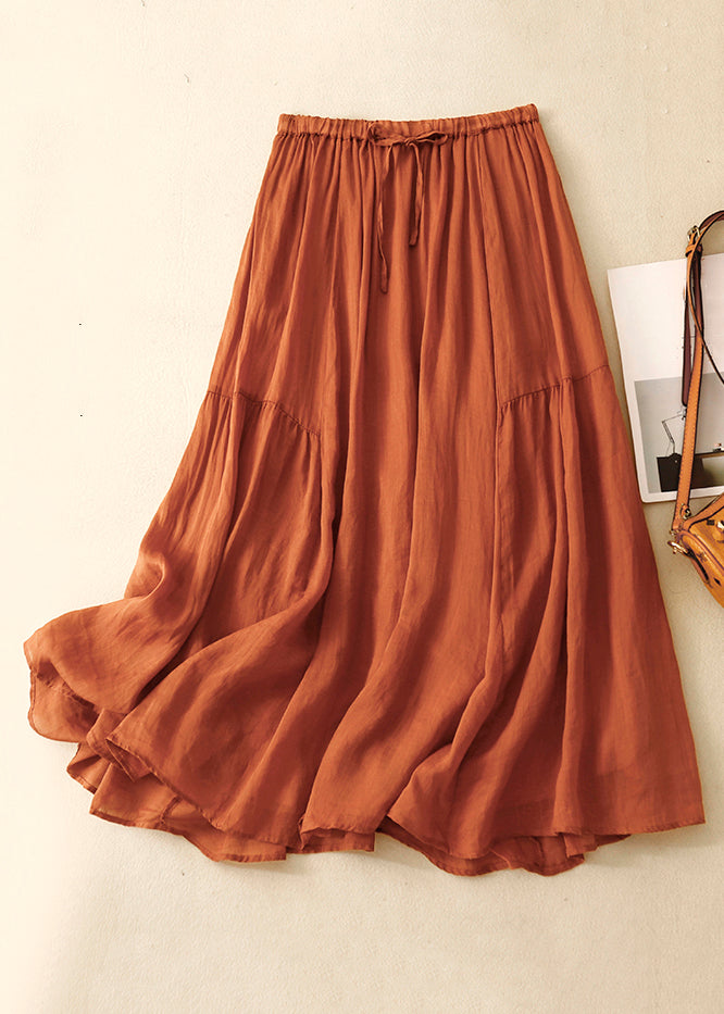 Loose Green Wrinkled Elastic Waist Linen Skirts Summer