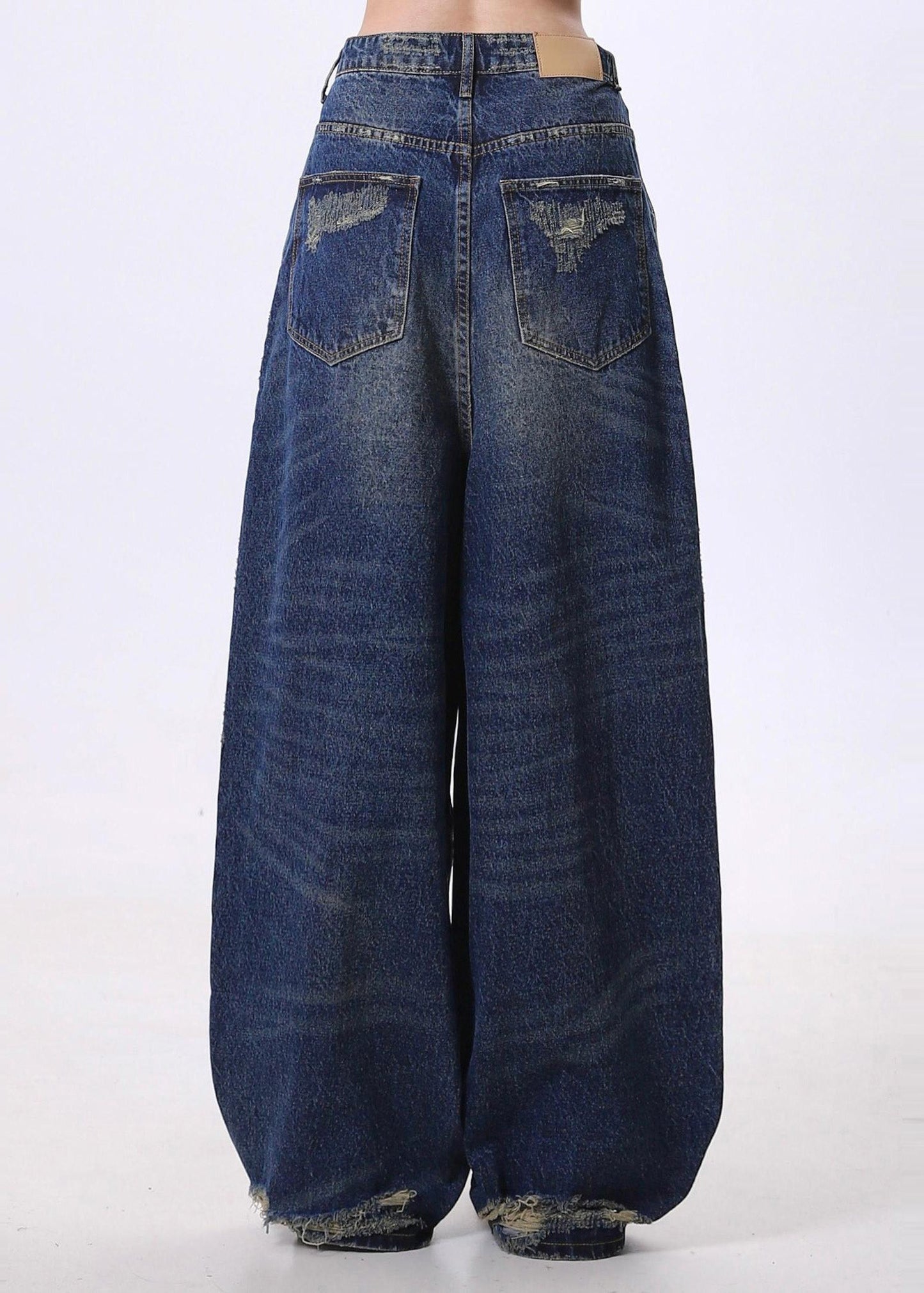 Navy Oversized Denim Ripped Jeans Pants Spring