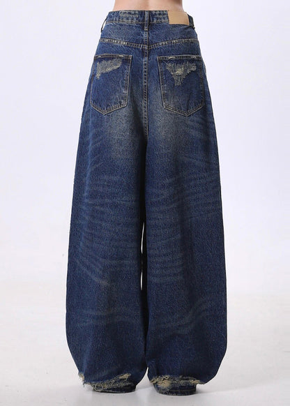 Navy Oversized Denim Ripped Jeans Pants Spring