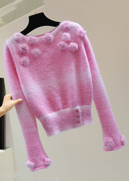 Pink Thick Cotton Knit Sweaters Winter