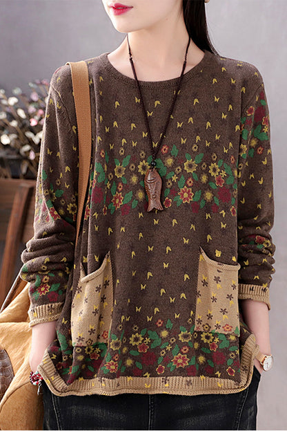 Fall Print Sweater Loose Round Neck Sweater