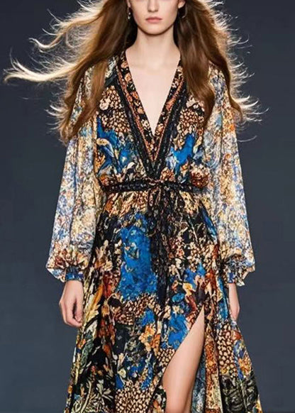 Cinched Print Chiffon Holiday Dress Fall