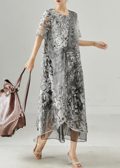Grey Print Tulle Vacation Dresses Summer