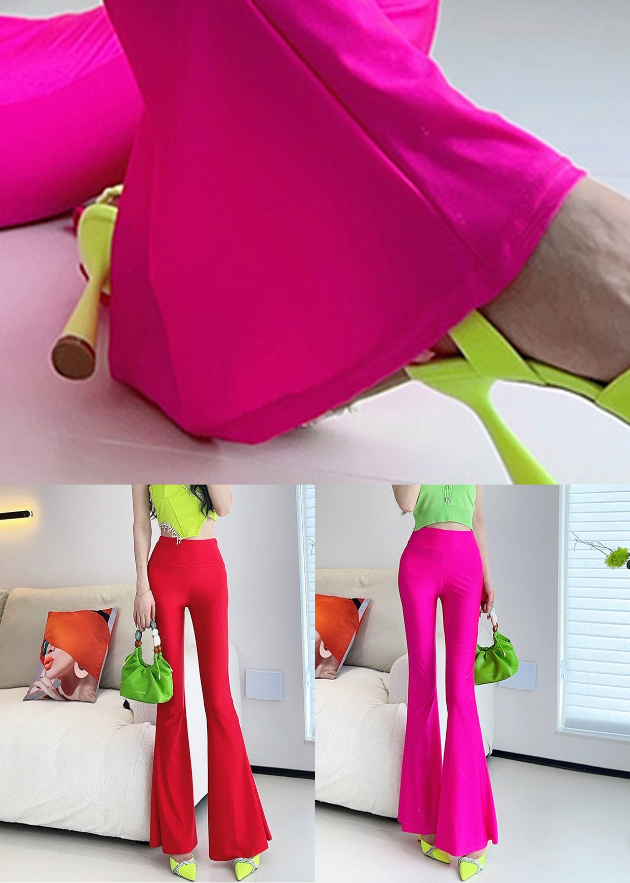 Rose Tummy Control Nylon Flared Trousers Butt Scrunch