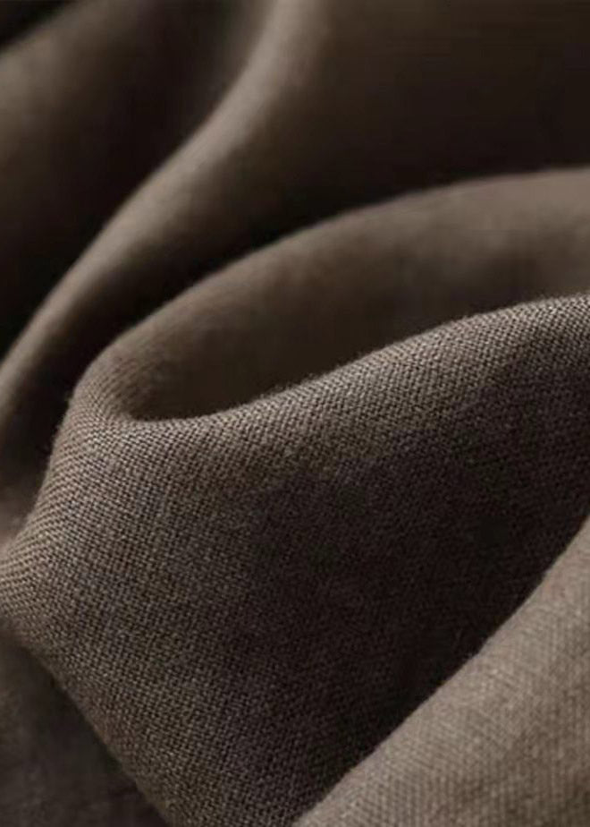 Chocolate Linen Wide Leg Pants Draping Elastic Waist Summer