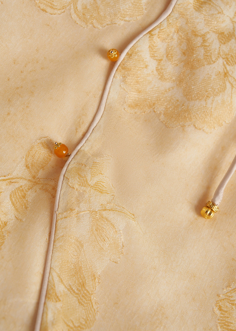 Yellow Tasseled Print Silk Coats Fall