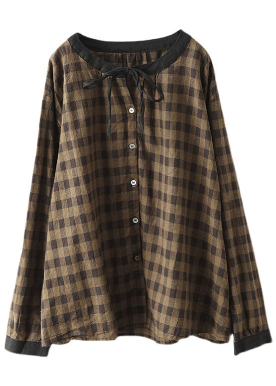 Diy Chocolate Plaid Button Tie Fall Shirt Long Sleeve