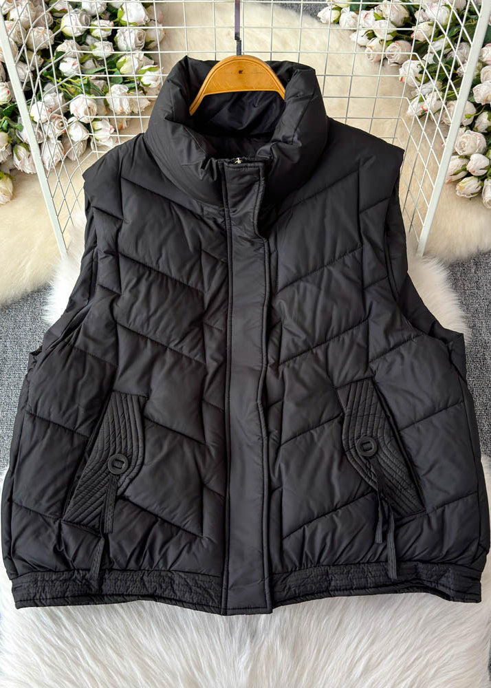 Coffee Stand Collar Pockets Patchwork Parka Waistcoat Winter