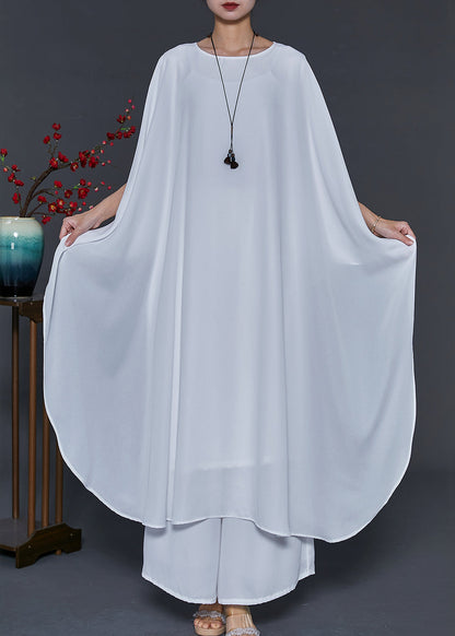 White Oversized Chiffon Vacation Dresses Batwing Sleeve
