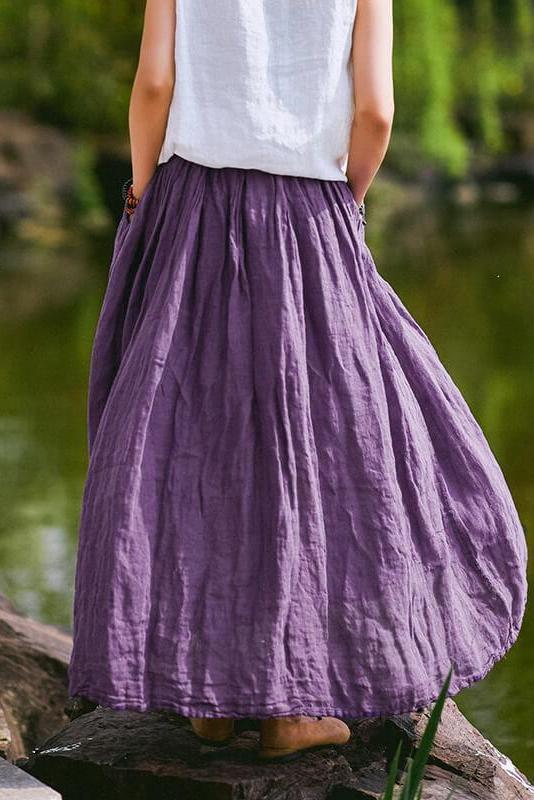 Limited Stock- 100% Linen Pure Color Skirt