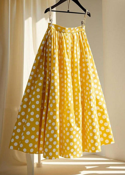 Yellow Wrinkled Dot Chiffon Maxi Skirts