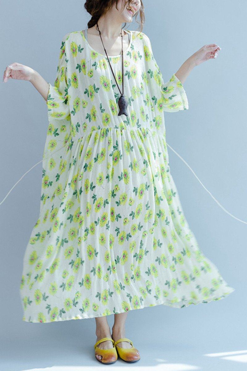 Green a Little Flower Holiday Summer Dresses Clothing Q