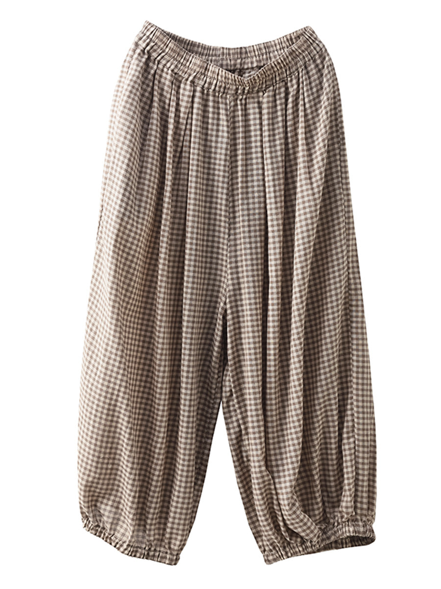 Summer Plaid Cotton Harem Pants