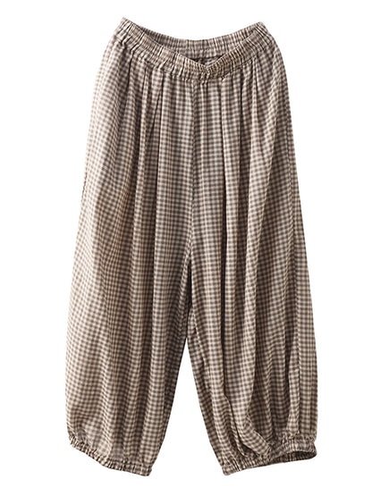 Summer Plaid Cotton Harem Pants