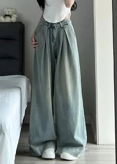 Blue Button Pockets High Waist Denim Pants Summer