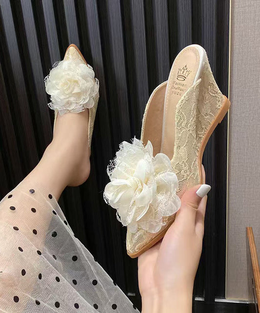 Apricot Splicing Lace High Wedge Heels Slide Sandals