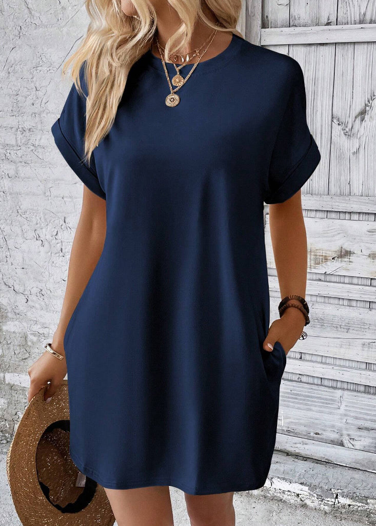 Black O Neck Cotton Mid Dresses Summer