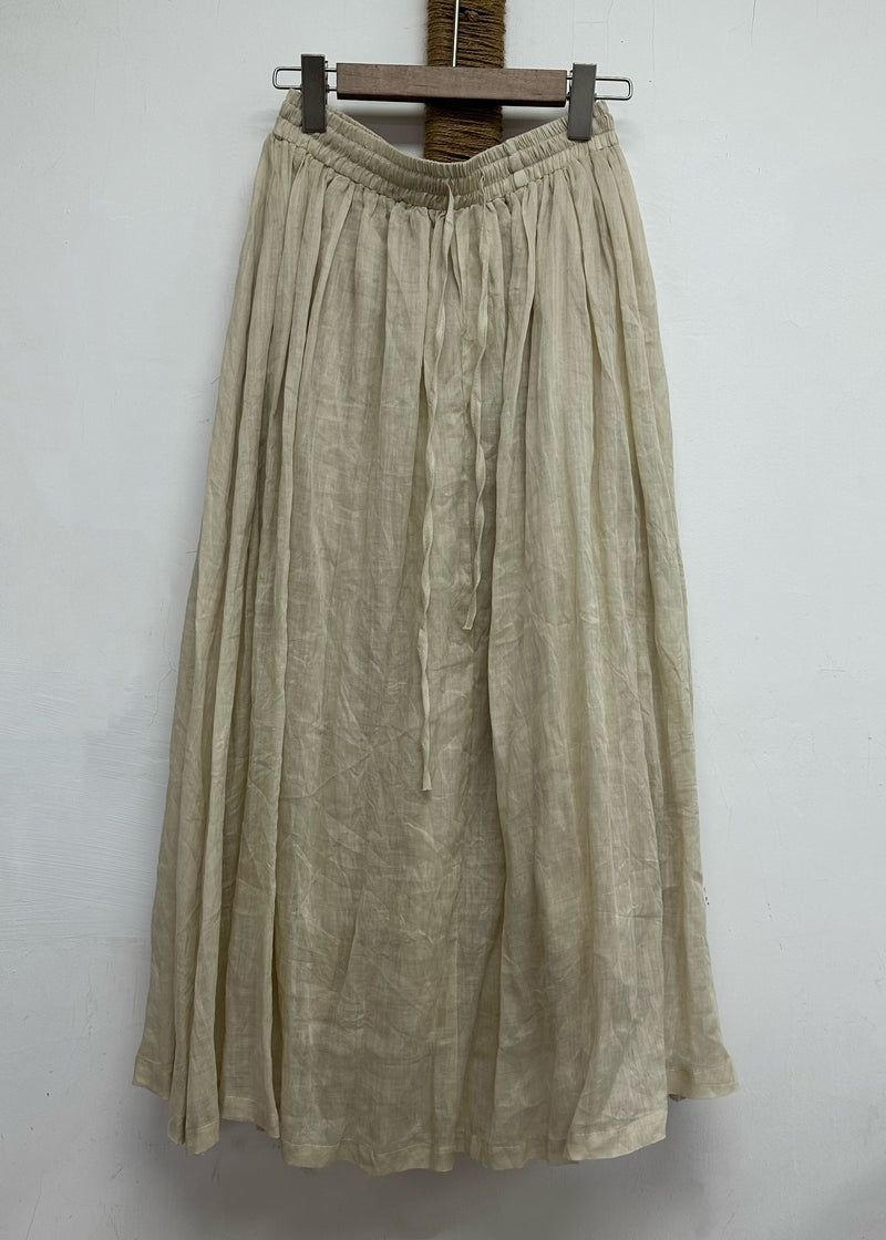 Leisure Khaki Elastic Waist Linen Long Skirt for Summer