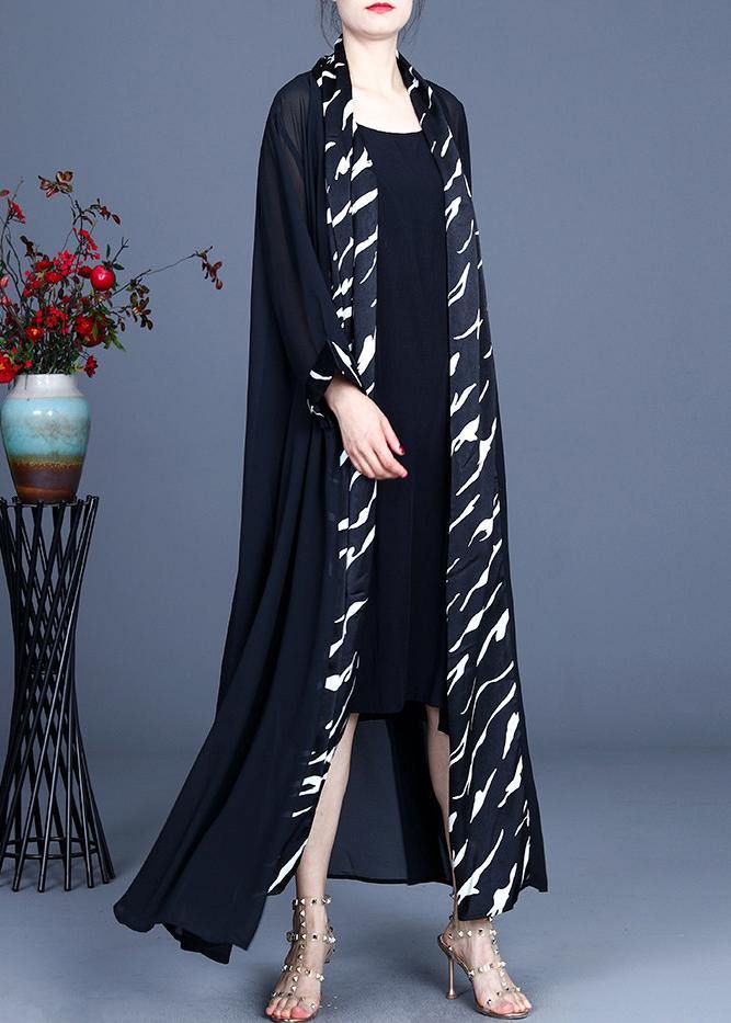 French Zebra Pattern Summer Silk Patchwork Cardigans Long