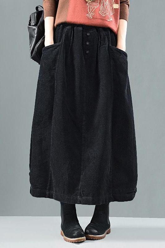Limited Stock- Elastic Waist Calf Length Spring Corduroy Skirt