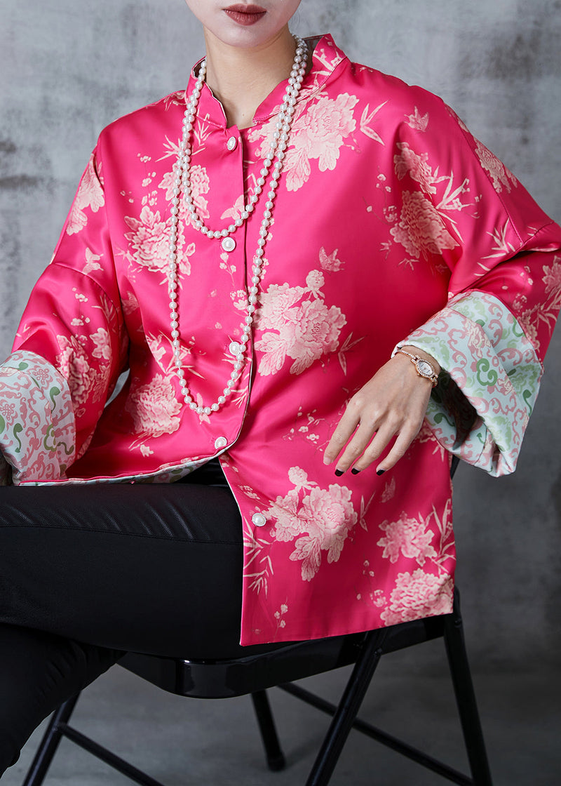 Art Rose Oversized Print Silk Wear on Both Sides Jackets Spring
