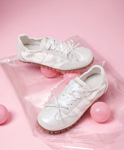 Bow Splicing Cross Strap Flat Shoes Pink Faux Leather