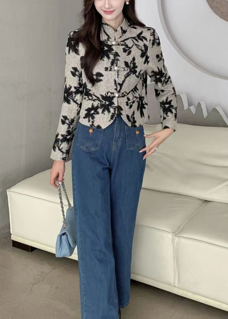 Stand Collar Chinese Button Cotton Short Coat Spring