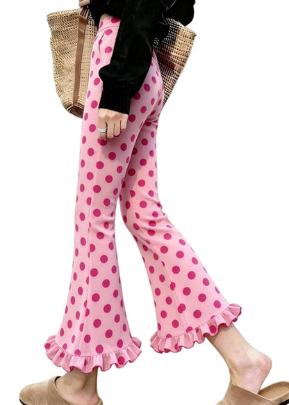 Organic Pink Ruffled Print Cotton Bell-bottom Trousers Summer
