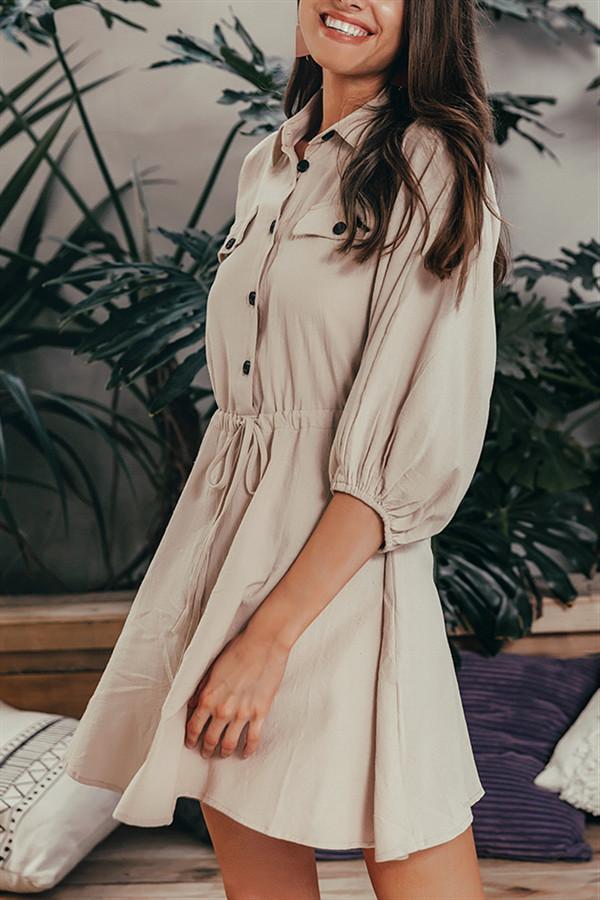 Linen Lantern Sleeve Dress