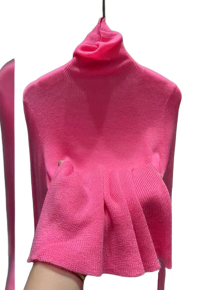 Pink Turtleneck Cotton Knit Sweater Tops Spring
