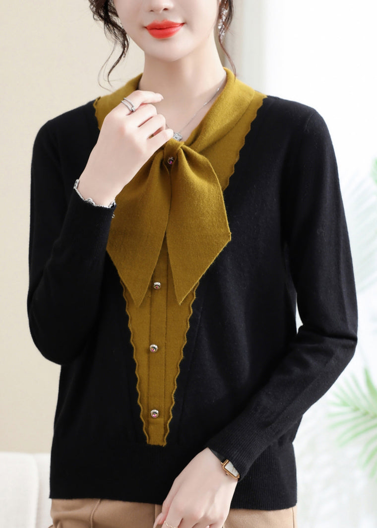 Orange Bow Patchwork Knit Sweaters Spring