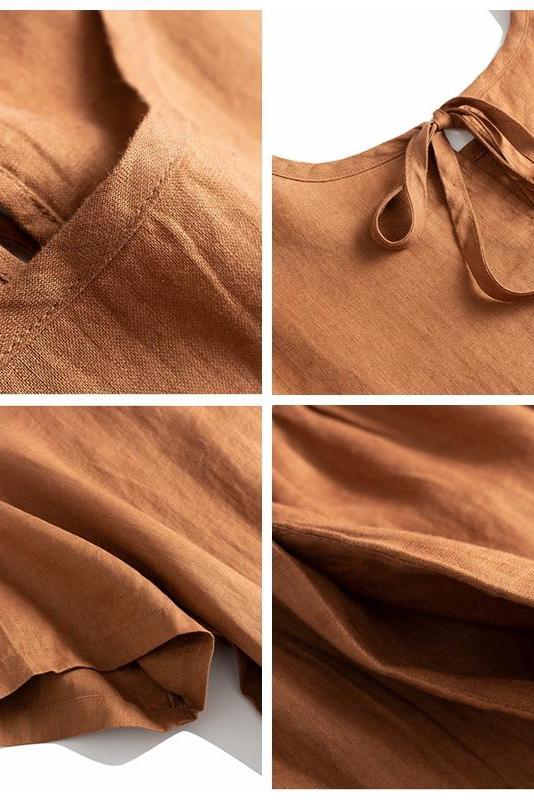 Loose Pure Color Linen Maxi Dresses Summer Outfits