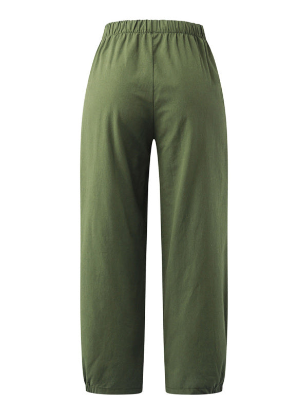 Loose Harem Pants High Waist Cotton Linen Cropped Pants Wide Leg Pants