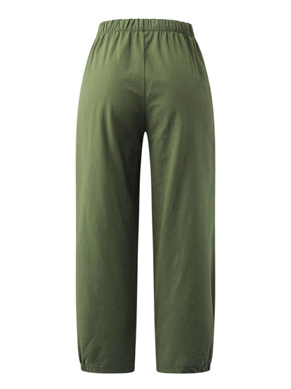 Loose Harem Pants High Waist Cotton Linen Cropped Pants Wide Leg Pants