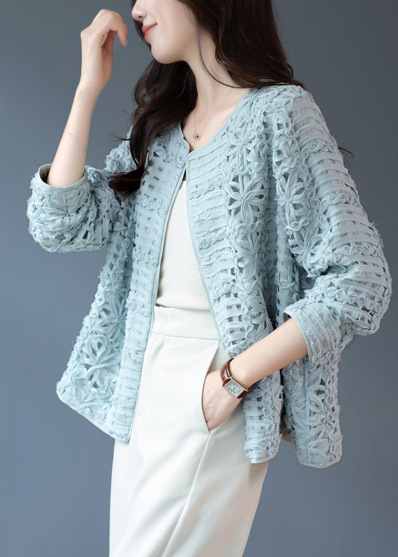 Blue Lace Patchwork Hollow Out Cardigans Long Sleeve