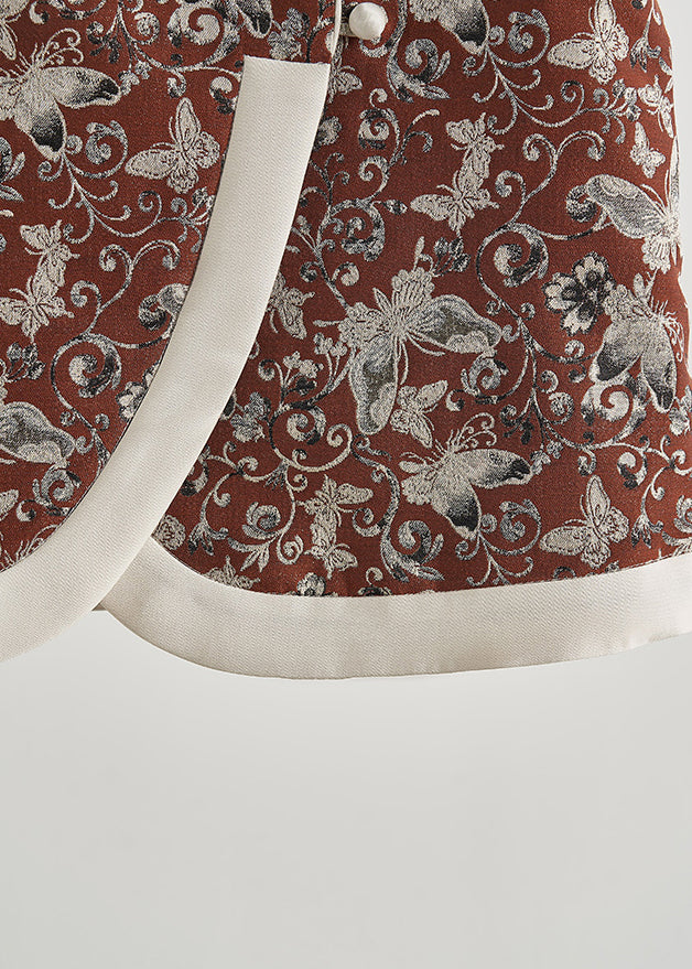 Brick Red Butterfly Jacquard Cotton Vests Fall