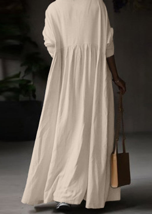 Loose White O Neck Cotton Maxi Dress Long Sleeve