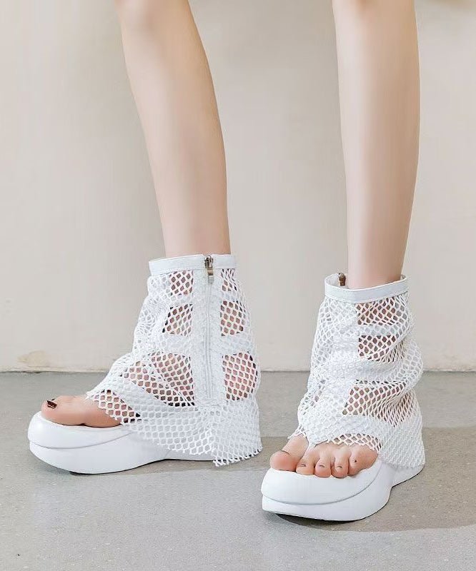 European and American Style White Platform Breathable Mesh Clip Toe Cool Boots