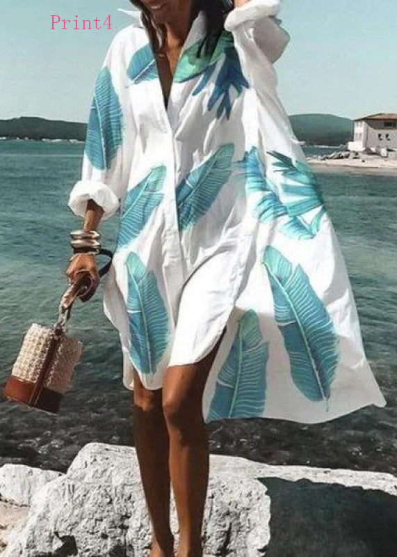 Peter Pan Collar Print Cotton Shirts Dresses Summer