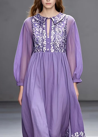 Print Patchwork Holiday Long Dress Long Sleeve