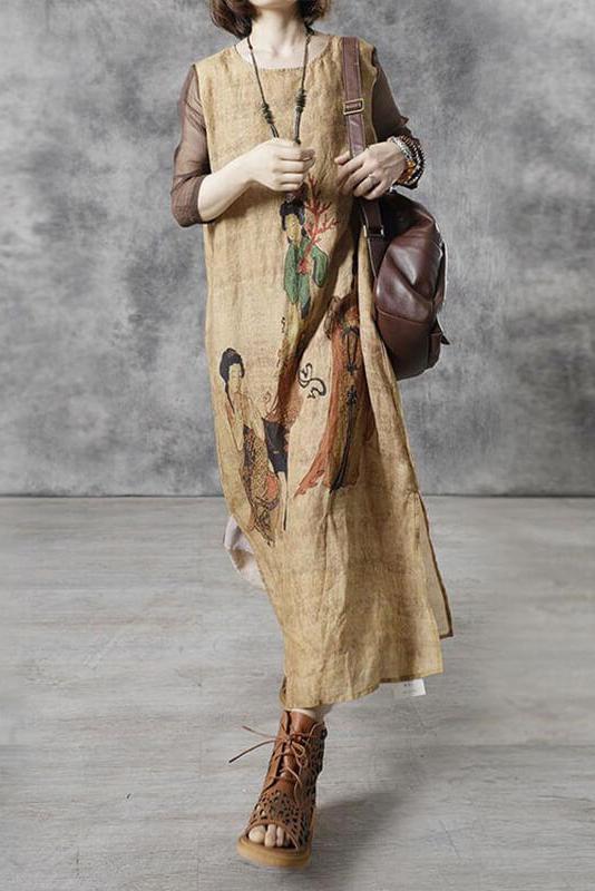 O Neck Split Hem Maxi Dress