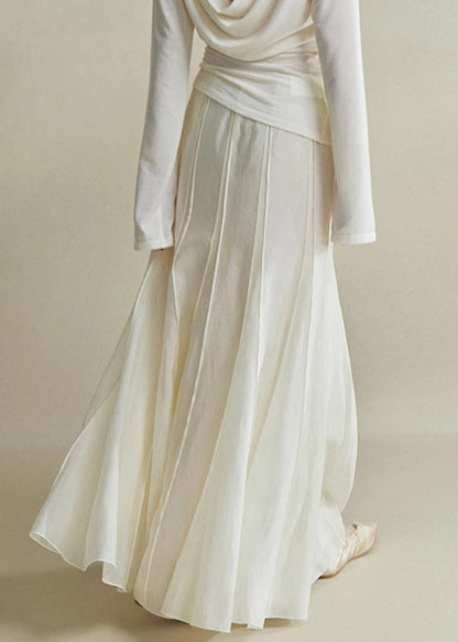 White Zippered High Waist Silk Cotton Skirts Summer