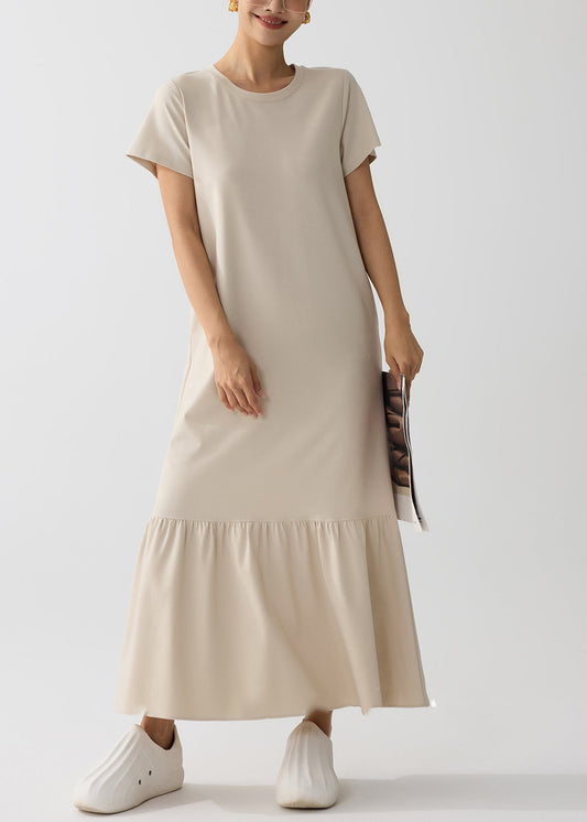 Apricot O-neck Patchwork Cotton Holiday Dress Summer
