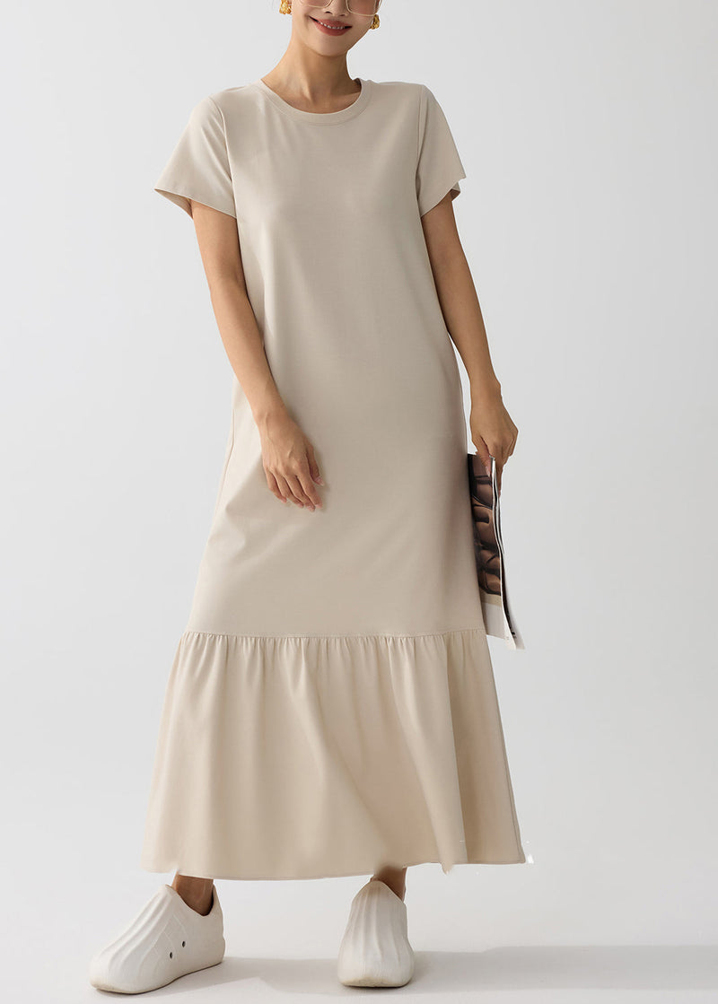 Apricot O-neck Patchwork Cotton Holiday Dress Summer