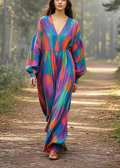 Navy Oversized Tie Dye Cotton Long Dress Spring
