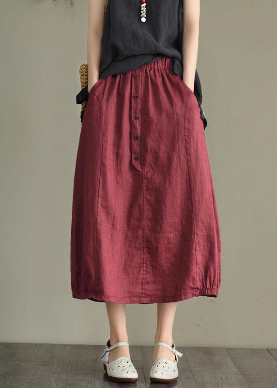 Khaki Linen Elastic Waist Button Skirt