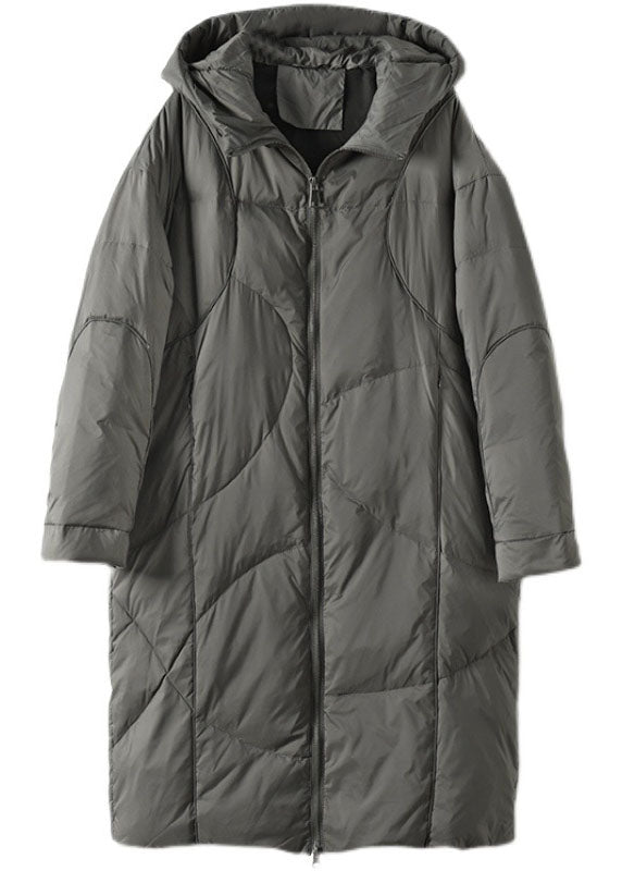 Street Grey Hooded Zippered Pockets Thick Winter Down Coats